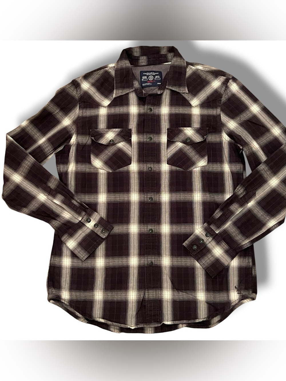 American Eagle LS Vintage Fit Western Pearl Snap Button Shirt Mens M EUC F-1